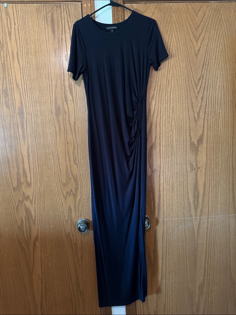 A Pea in the Pod Black Ruched Side Maxi Dress